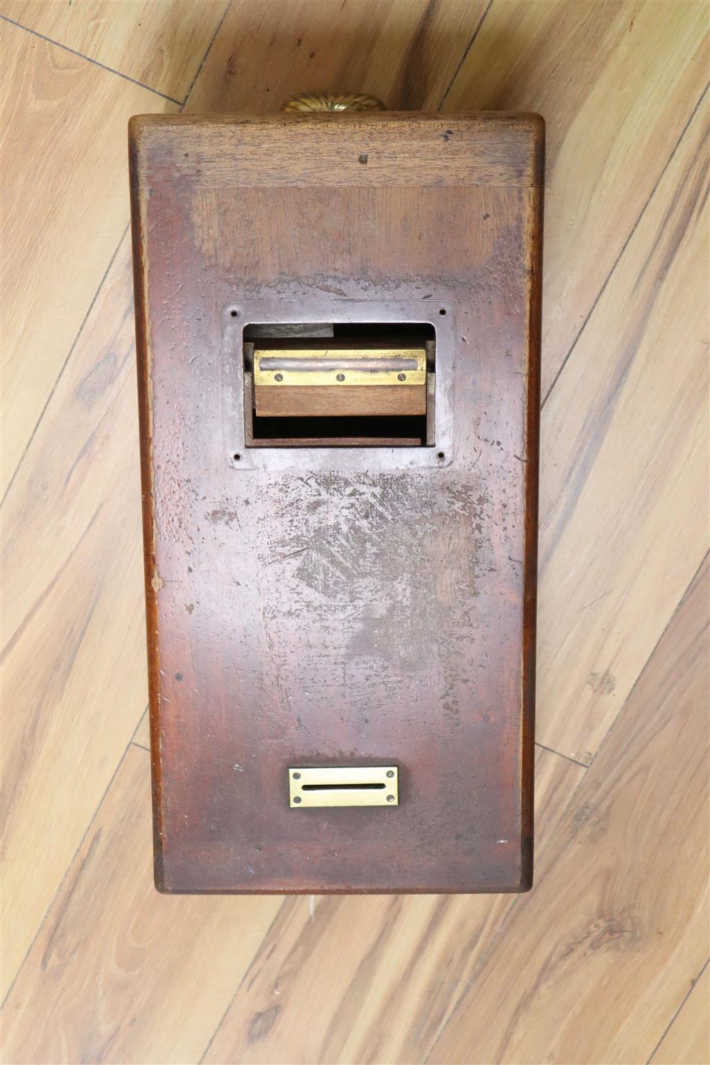 A late Victorian mahogany and brass cash register by Gledhill, Halifax